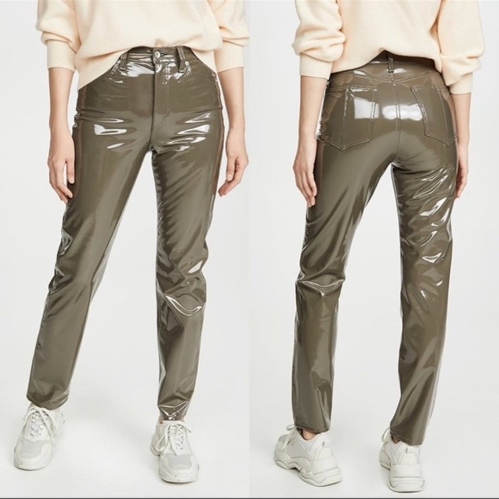 Rag&Bone super high rise Nina vinyl pants in army green